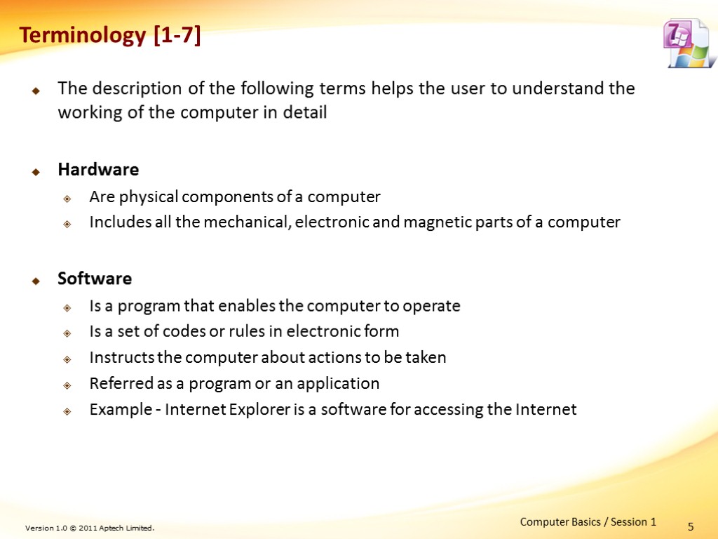 5 Terminology [1-7] The description of the following terms helps the user to understand